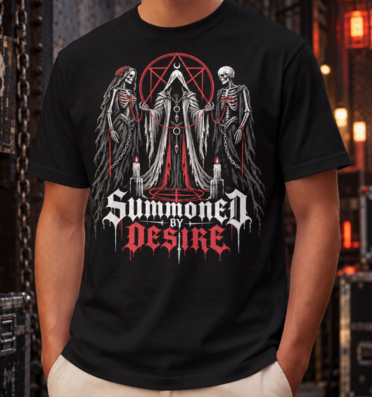Summoned by Desire Graphic T-Shirt — Gothic Occult Skeleton Priestess Design