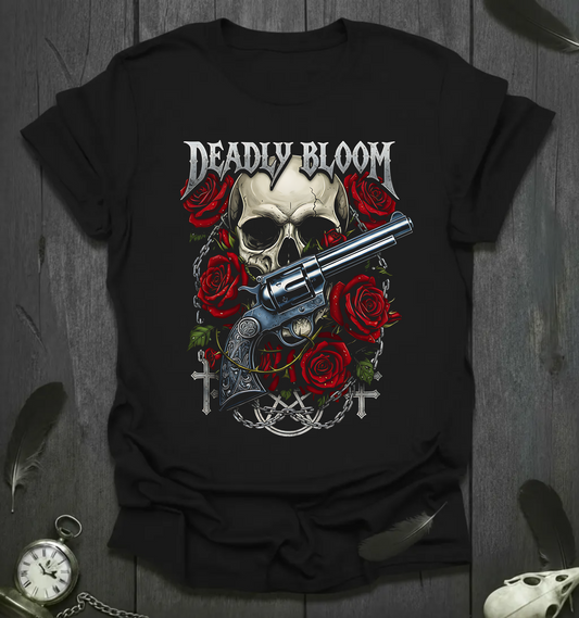 Deadly Bloom: Roses, Skull & Revolver Tee