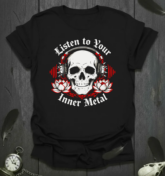 Listen to Your Inner Metal – Headphones Skull Lotus T‑Shirt