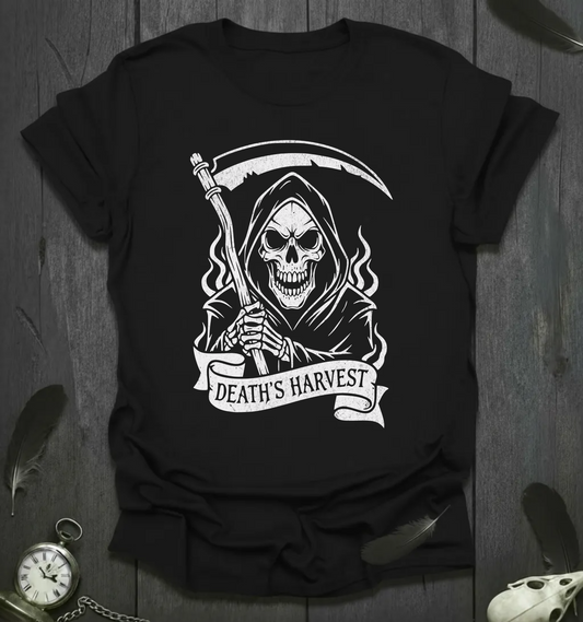 Reaper Graphic T-Shirt — "Death's Harvest" Skull Scythe Tee