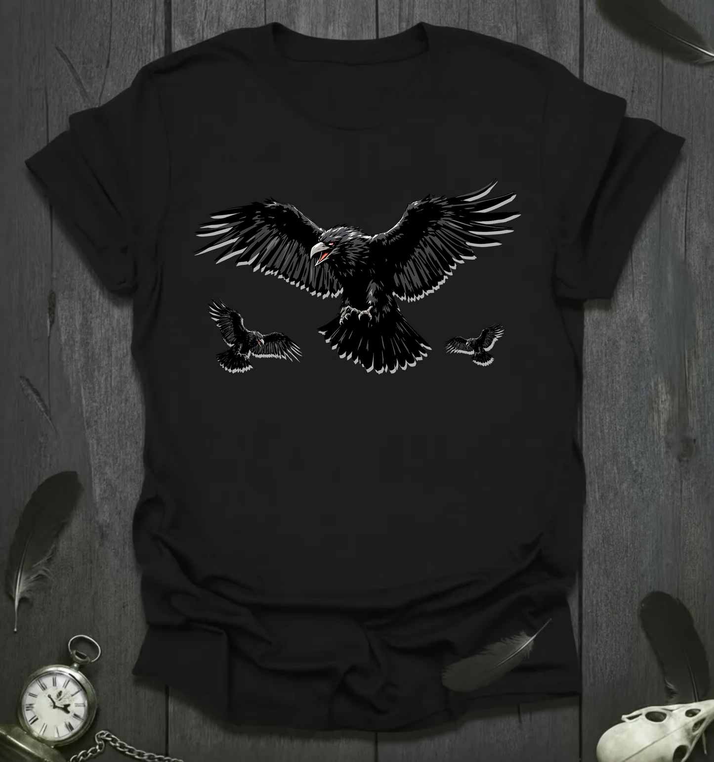 Raven Flight T-Shirt — Dark Gothic Bird Graphic Tee