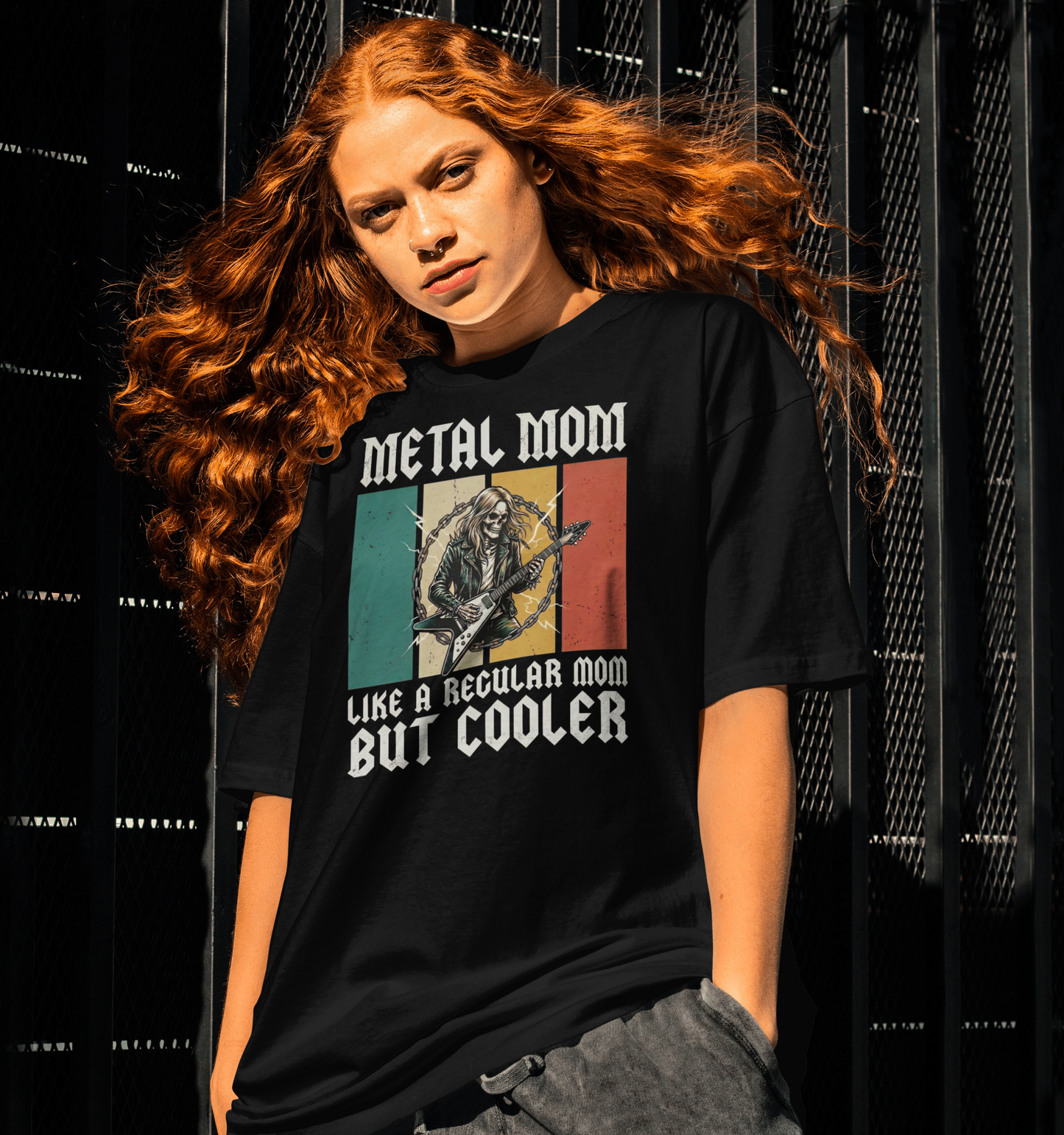 Metal Mom T-Shirt — "Like a Regular Mom But Cooler" Retro Rock Graphic