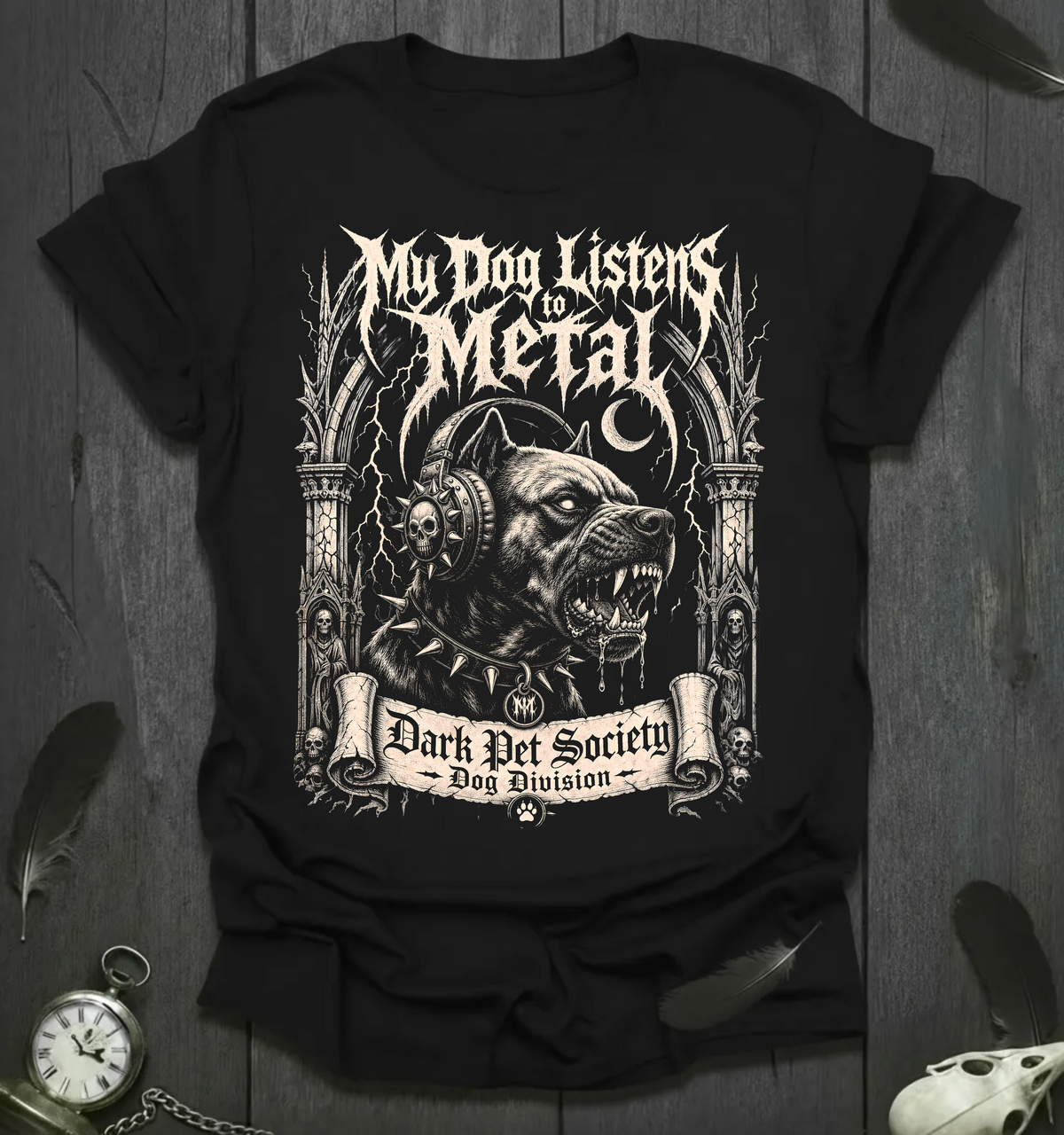 My Dog Listens to Metal T‑Shirt — Black Metal Edition
