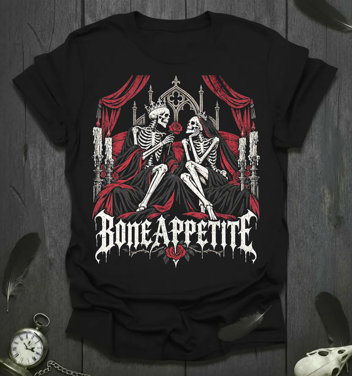 Bone Appetite Gothic Skeleton Couple Gothic T-Shirt