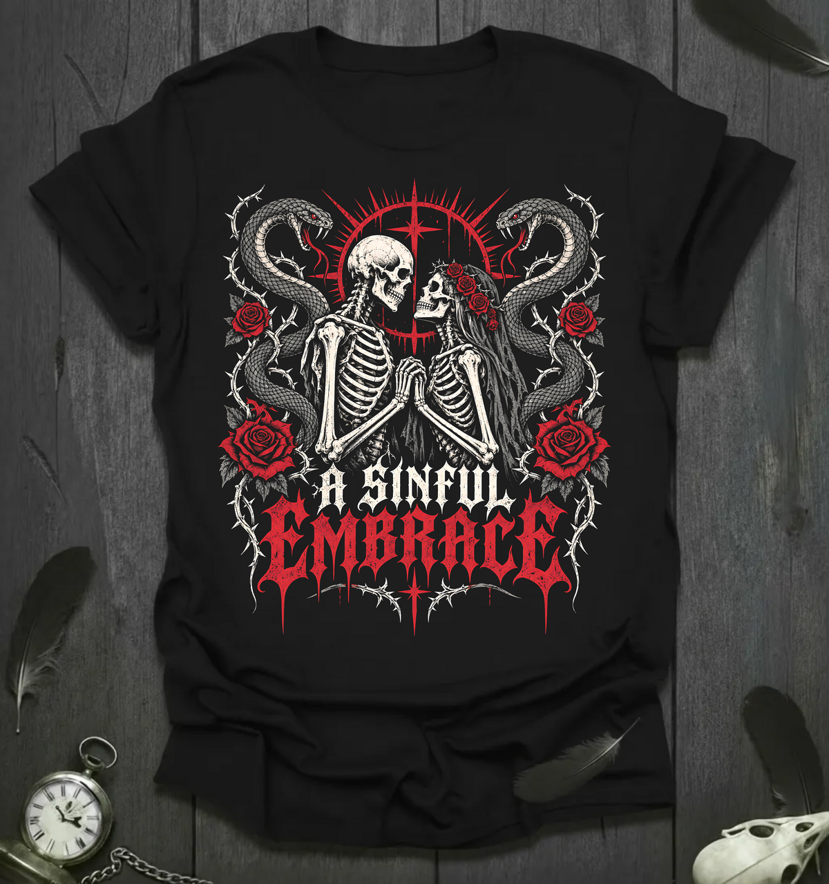 A Sinful Embrace Skeleton Gothic Romance T-Shirt