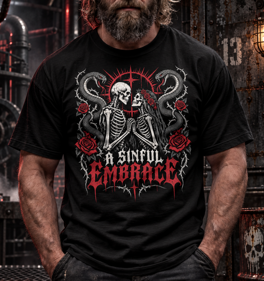 A Sinful Embrace Skeleton Gothic Romance T-Shirt