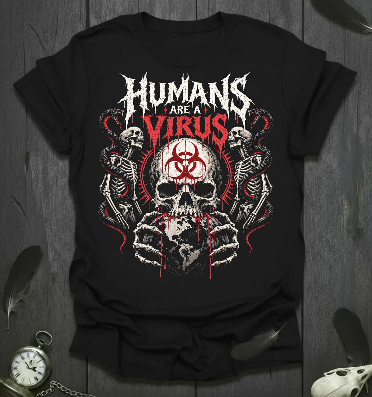 Humans Are a Virus Skull Tee — Gothic Biohazard Graphic T-Shirt