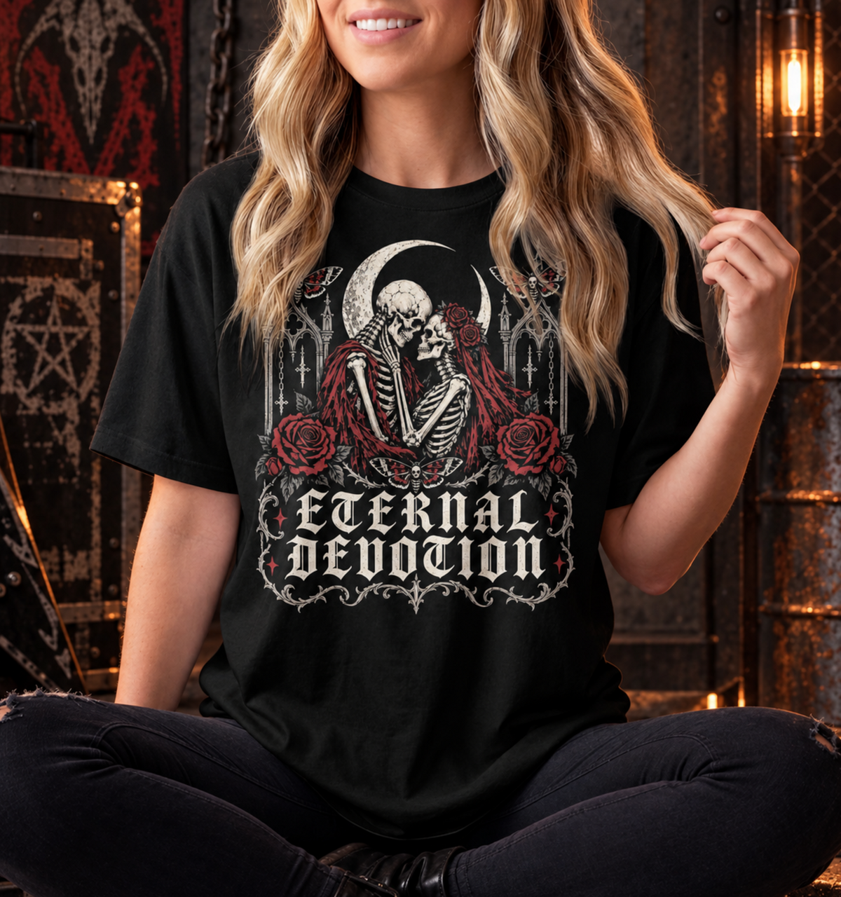 Eternal Devotion Skeleton & Rose Graphic T-Shirt