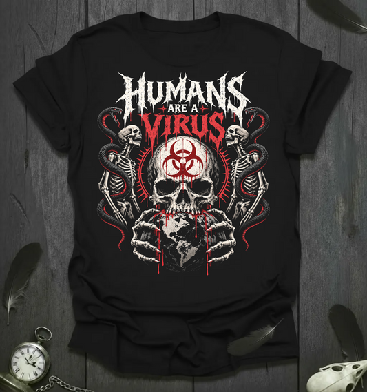 Humans Are a Virus Skull Tee — Gothic Biohazard Graphic T-Shirt